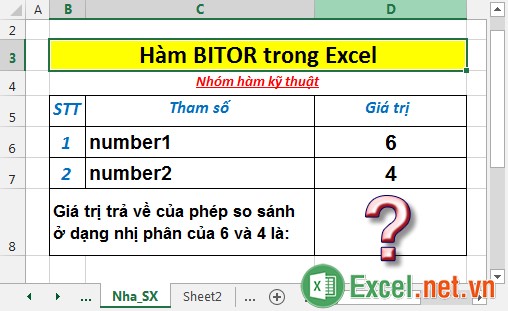 Hàm BITOR - Hàm trả về bitwise Or của hai số ở dạng nhị phân trong Excel