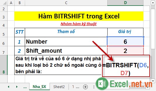 Hàm BITRSHIFT trong Excel 2