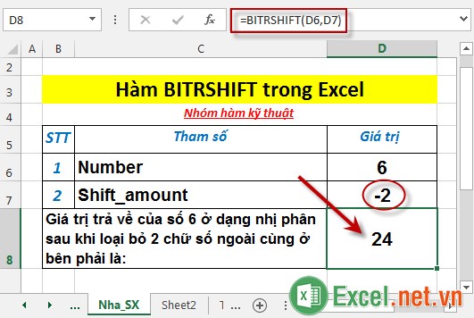 Hàm BITRSHIFT trong Excel 5