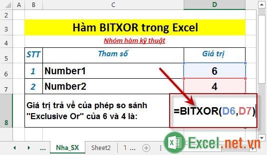 Hàm BITXOR trong Excel 2