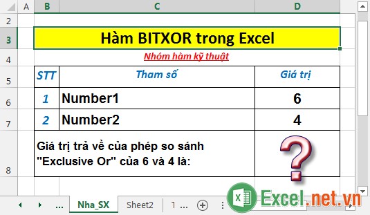 Hàm BITXOR - Hàm trả về bitwise XOR của hai số ở dạng nhị phân trong Excel