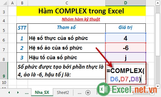 Hàm COMPLEX trong Excel 2