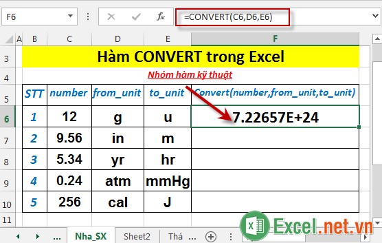 Hàm CONVERT trong Excel 3