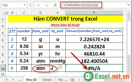 Hàm CONVERT trong Excel 5