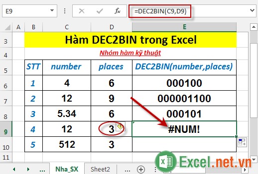 Hàm DEC2BIN trong Excel 5