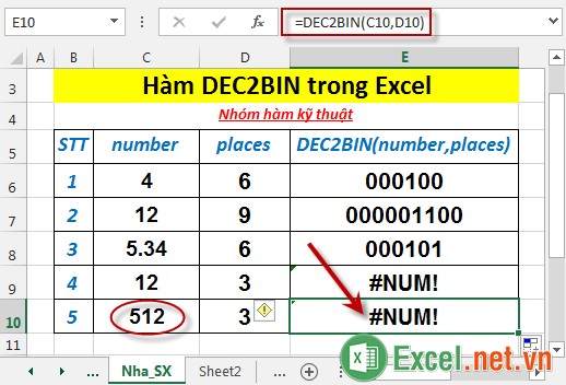 Hàm DEC2BIN trong Excel 6