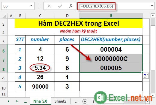 Hàm DEC2HEX trong Excel 4