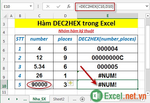 Hàm DEC2HEX trong Excel 6