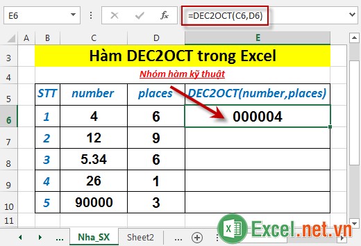 Hàm DEC2OCT trong Excel 3