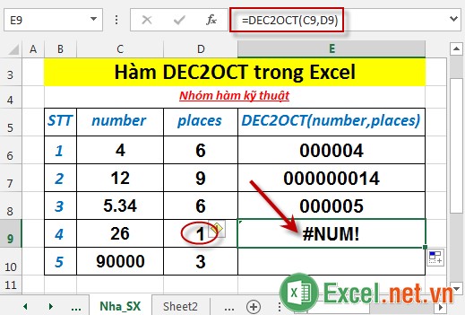 Hàm DEC2OCT trong Excel 5