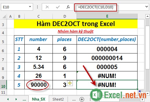 Hàm DEC2OCT trong Excel 6