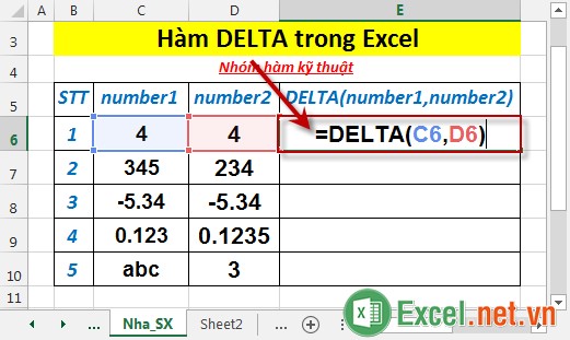 Hàm DELTA trong Excel 2