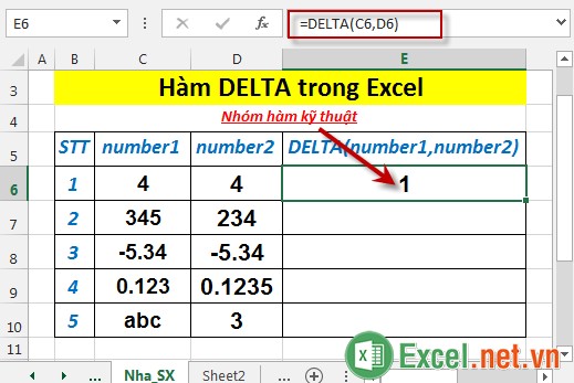 Hàm DELTA trong Excel 3
