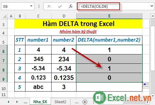 Hàm DELTA trong Excel 4