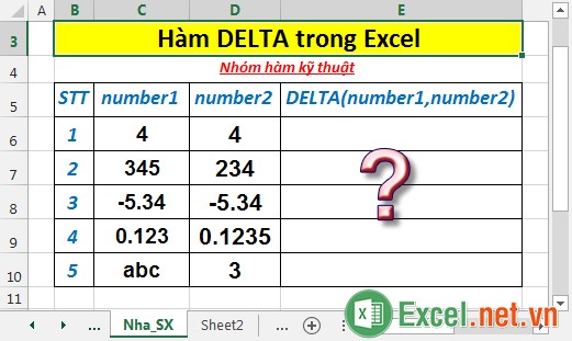 Hàm DELTA - Hàm thực hiện kiểm tra xem hai giá trị có bằng nhau hay không trong Excel