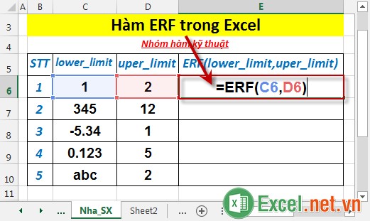 Hàm ERF trong Excel 2