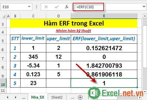 Hàm ERF trong Excel 6