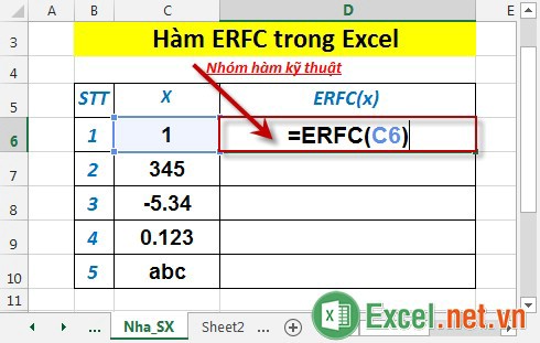 Hàm ERFC trong Excel 2