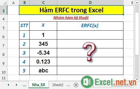 Hàm ERFC - Trả về hàm bù ERF được lấy tích phân giữa x và vô cực trong Excel