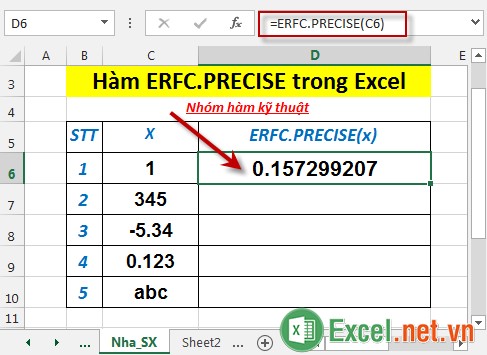 Hàm ERFCPRECISE trong Excel 3