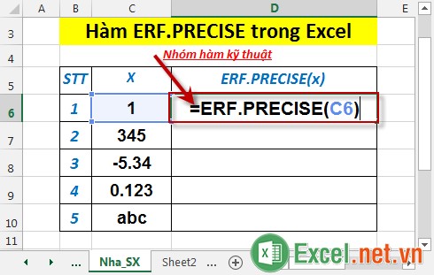Hàm ERFPRECISE trong Excel 2