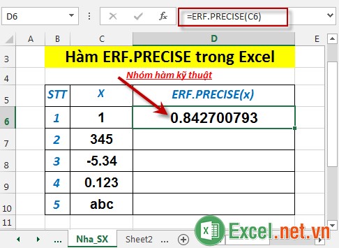 Hàm ERFPRECISE trong Excel 3