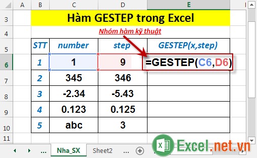 Hàm GESTEP trong Excel 2