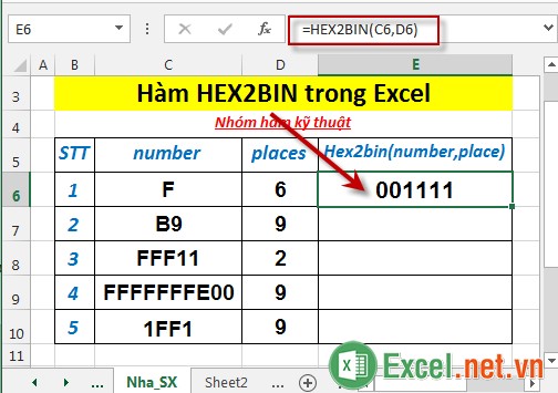 Hàm HEX2BIN trong Excel 3