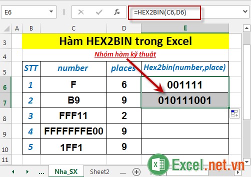 Hàm HEX2BIN trong Excel 4