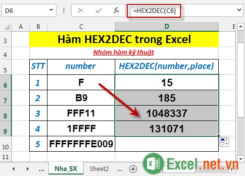 Hàm HEX2DEC trong Excel 4