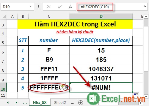 Hàm HEX2DEC trong Excel 5