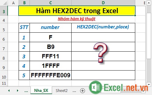 Hàm HEX2DEC trong Excel