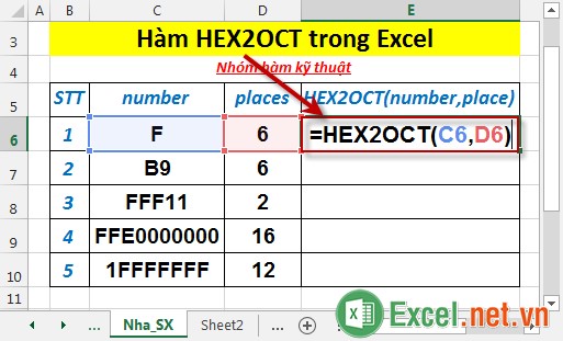 Hàm HEX2OCT trong Excel 2
