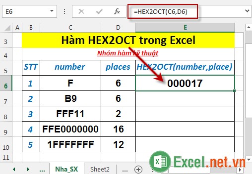 Hàm HEX2OCT trong Excel 3