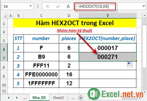 Hàm HEX2OCT trong Excel 4