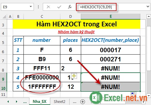 Hàm HEX2OCT trong Excel 6