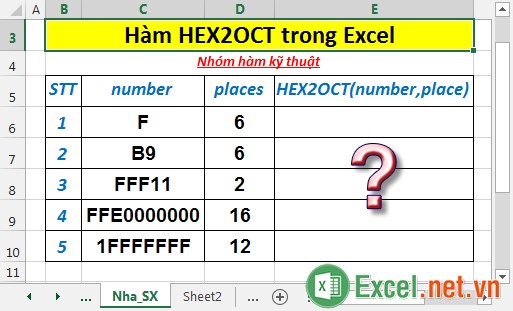 Hàm HEX2OCT trong Excel