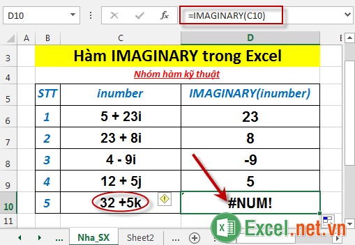 Hàm IMAGINARY trong Excel 5