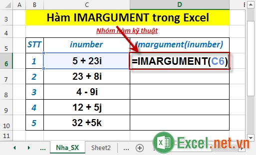 Hàm IMARGUMENT trong Excel 2