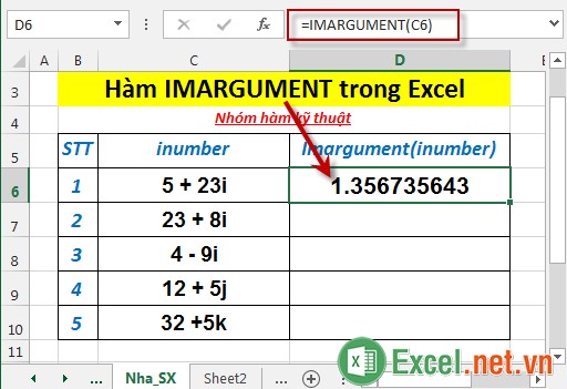 Hàm IMARGUMENT trong Excel 3