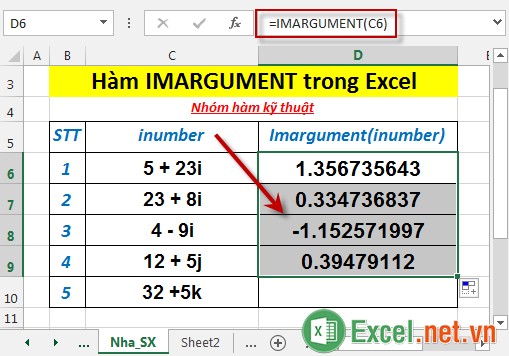 Hàm IMARGUMENT trong Excel 4