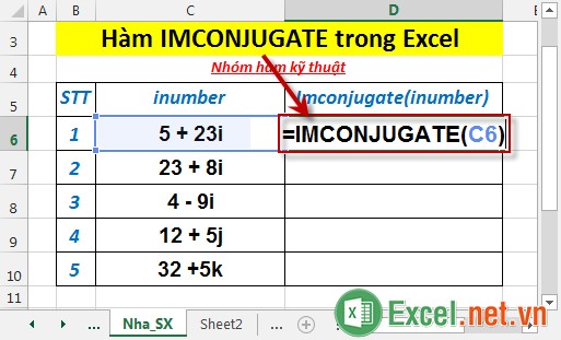 Hàm IMCONJUGATE trong Excel 2