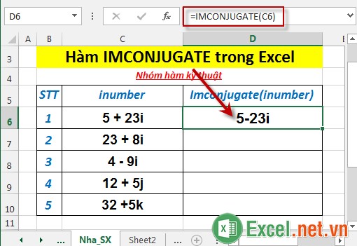 Hàm IMCONJUGATE trong Excel 3