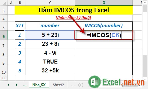 Hàm IMCOS trong Excel 2
