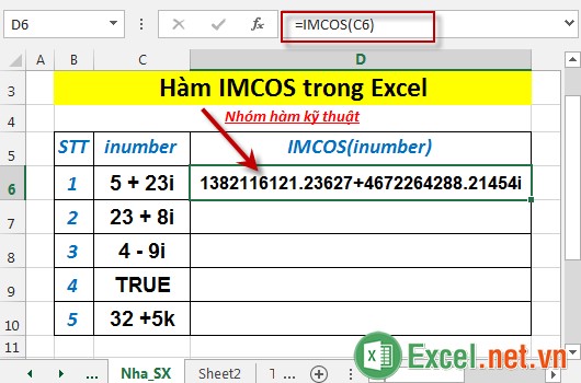 Hàm IMCOS trong Excel 3