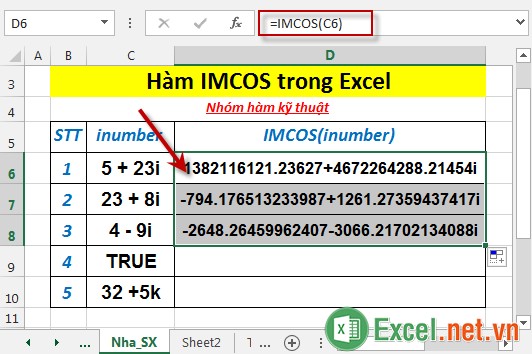 Hàm IMCOS trong Excel 4