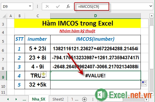 Hàm IMCOS trong Excel 5