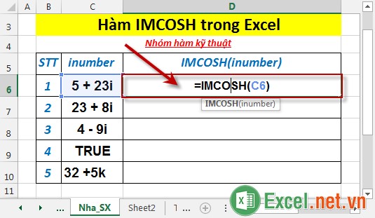Hàm IMCOSH trong Excel 2