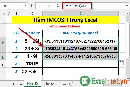 Hàm IMCOSH trong Excel 4
