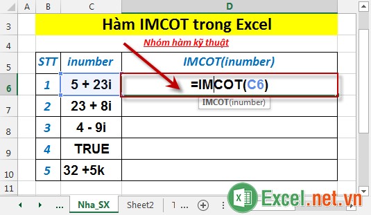 Hàm IMCOT trong Excel 2